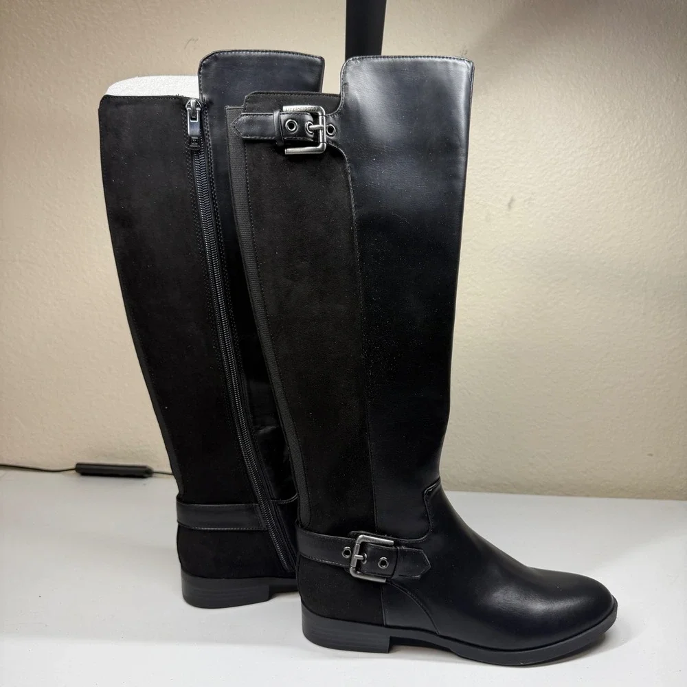 Liz Claiborne Womens Black‎ Knee High Boots LC Sallas Side Zip Buckle Sz 6M NEW